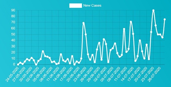 Daily new COVID-19 cases in Nagaland as of July 28. (Graph Courtesy: covid19.nagaland.gov.in)